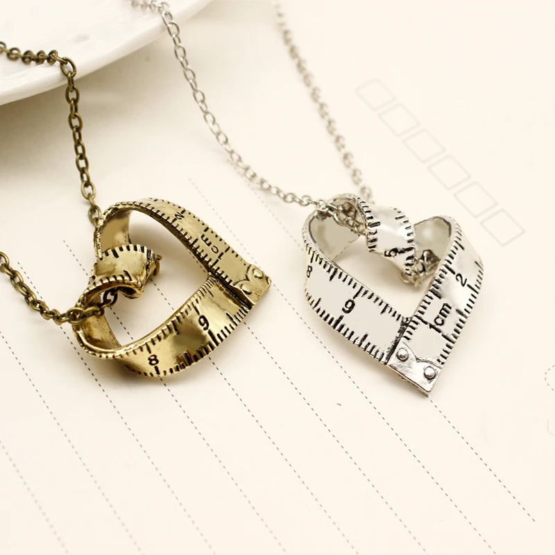 Personality Heart-shaped Ruler Pendant Necklace Love Measuring Rule Exploring mystery Jewelry Teacher Family Friend Gift