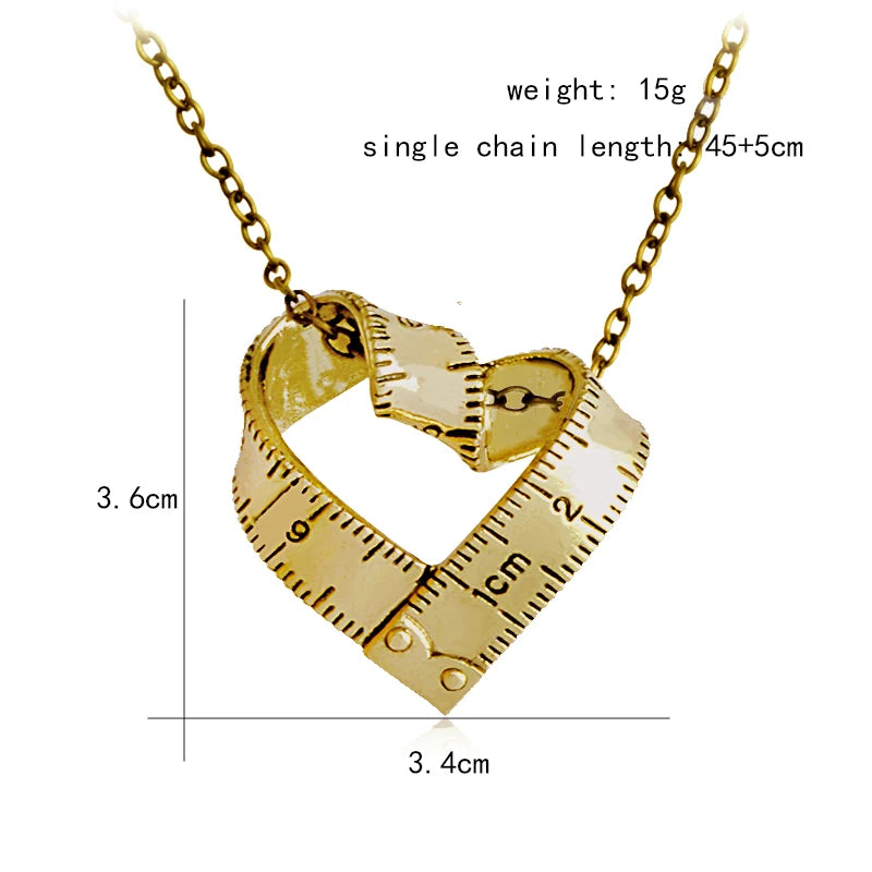 Personality Heart-shaped Ruler Pendant Necklace Love Measuring Rule Exploring mystery Jewelry Teacher Family Friend Gift