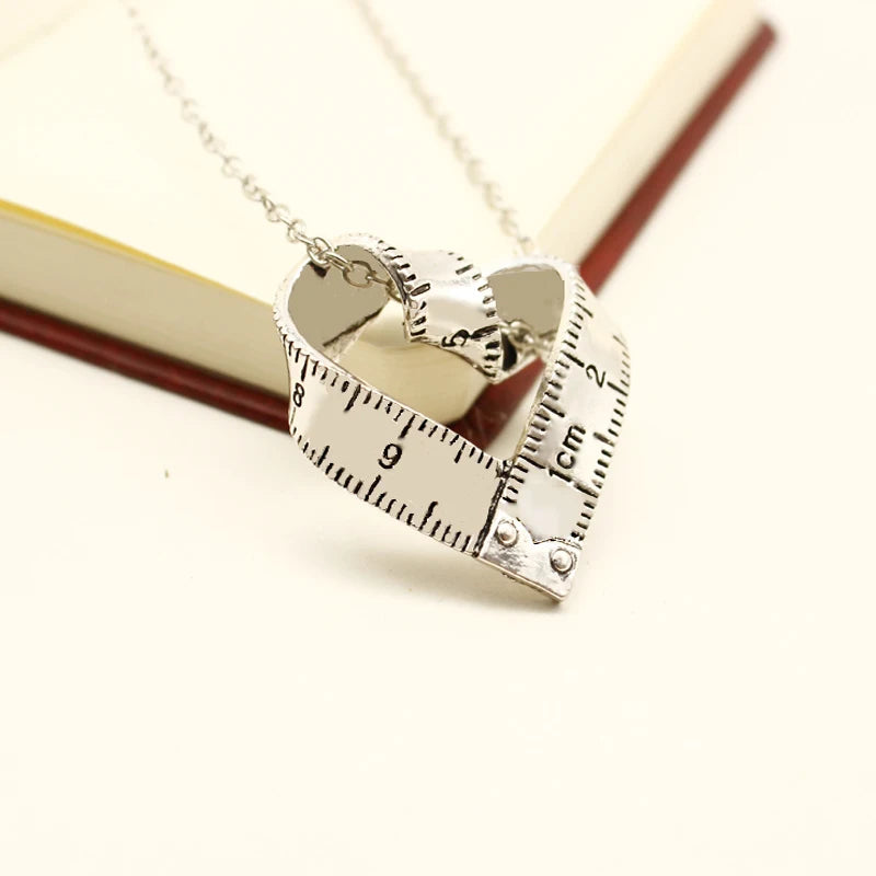 Personality Heart-shaped Ruler Pendant Necklace Love Measuring Rule Exploring mystery Jewelry Teacher Family Friend Gift