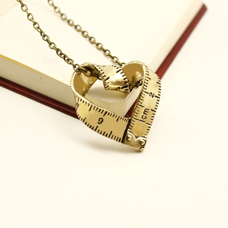 Personality Heart-shaped Ruler Pendant Necklace Love Measuring Rule Exploring mystery Jewelry Teacher Family Friend Gift