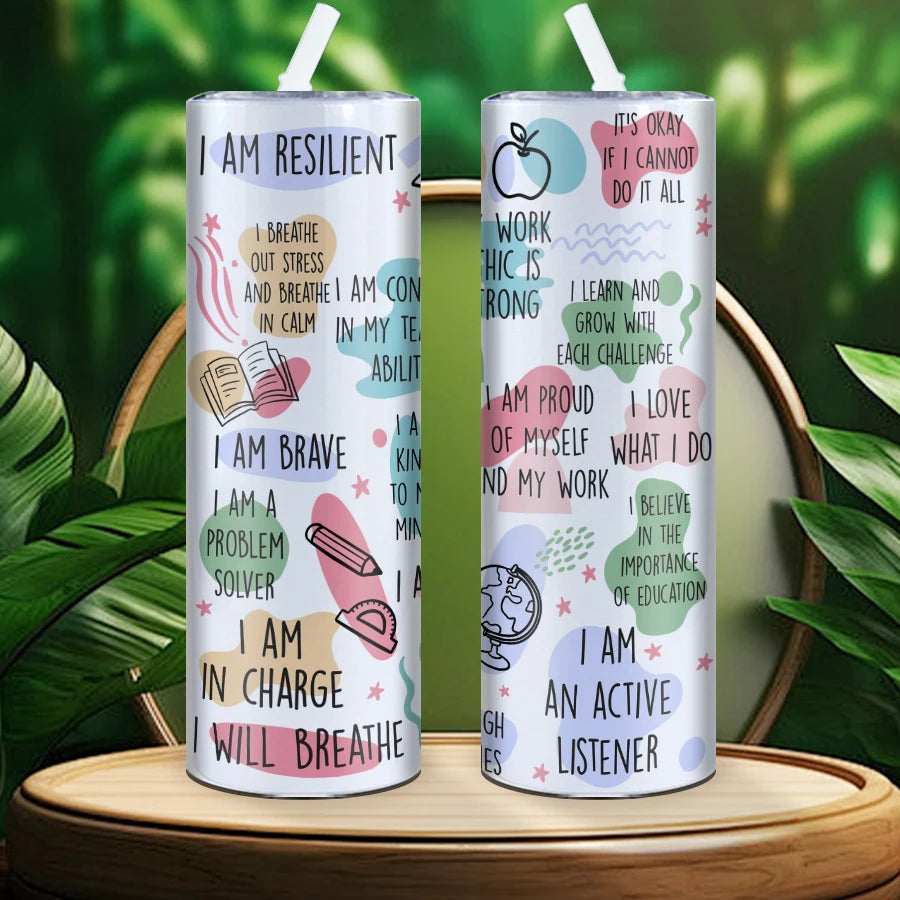 3d Print “Daily Affirmation Teacher” 20oz Sublimation Stainless Steel Water Tumblers Insulated Straight Water Cups Teachers Day