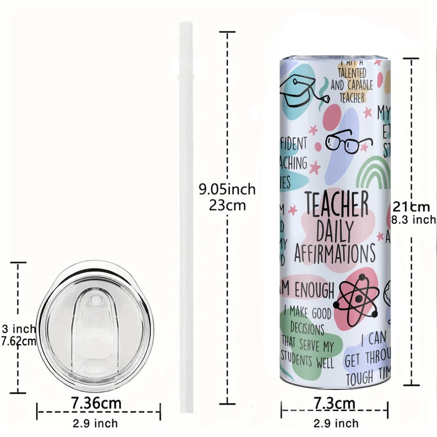 3d Print “Daily Affirmation Teacher” 20oz Sublimation Stainless Steel Water Tumblers Insulated Straight Water Cups Teachers Day