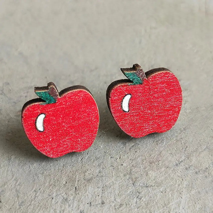 Cute Wooden Book Teacher Pencil Stud Earrings for Women Fashion Student Earrings Teacher's Gift Wood Apple Earrings Wholesale