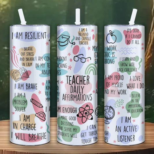 3d Print “Daily Affirmation Teacher” 20oz Sublimation Stainless Steel Water Tumblers Insulated Straight Water Cups Teachers Day