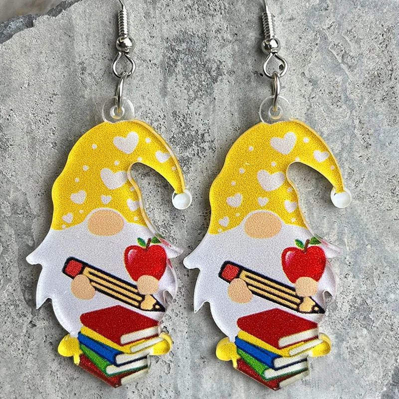 Paint Brush Teacher Earrings Apple Book Pencil Coffee Cup Light Bulb Print Acrylic Jewelry Earrings Teacher Student Gift