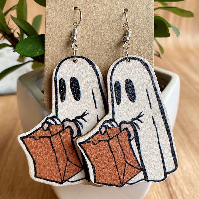 Halloween Horror Ghost Wood Earrings