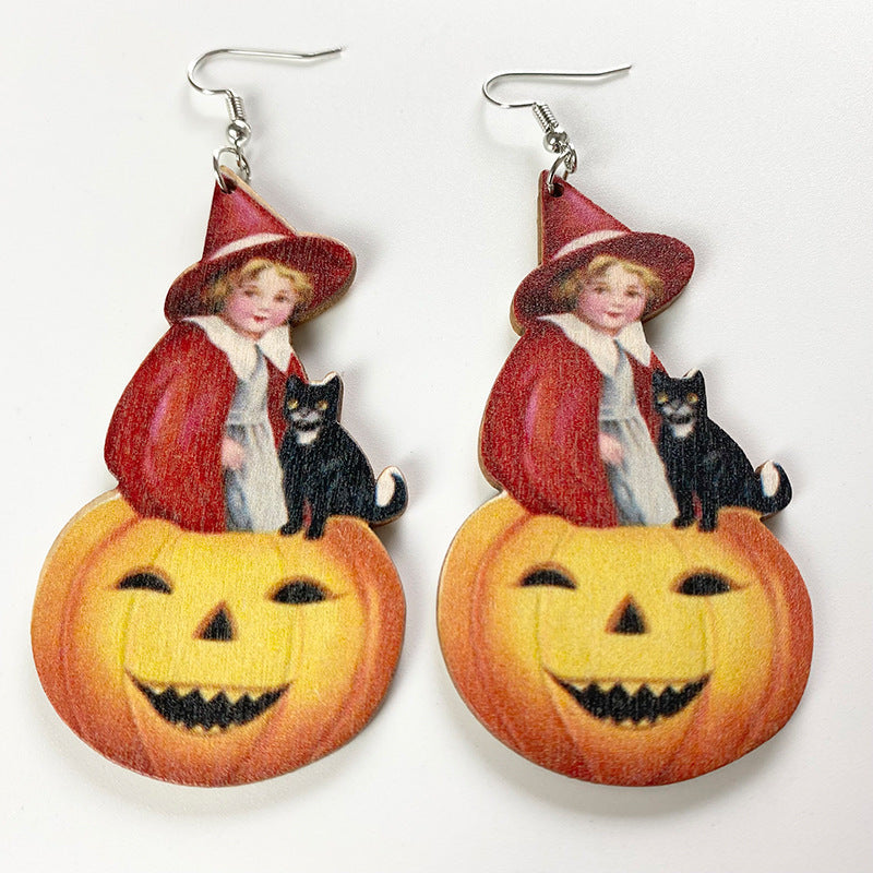 Halloween Horror Ghost Wood Earrings